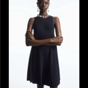 COS Dark Blue Pleated Mini Dress